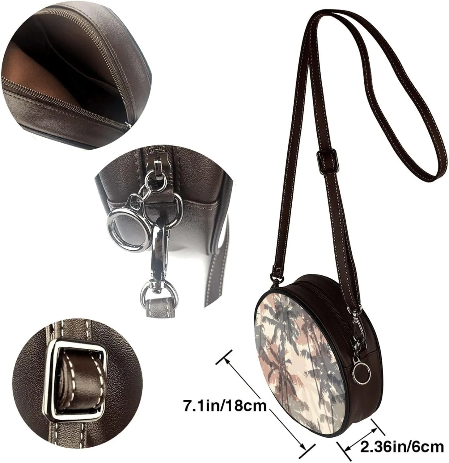 Women's PU Leather Round Crossbody Purse Handbag Crossbody Shoulder Bag for Travel Outdoor