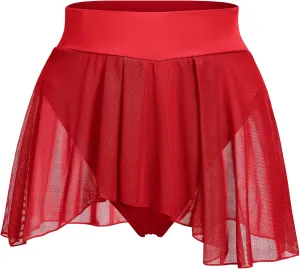 Women's Ruffle Dance Shorts Mesh Tulle Elastic Waist Asymmetrical Hem Rave Booty Bottoms Active Dancewear