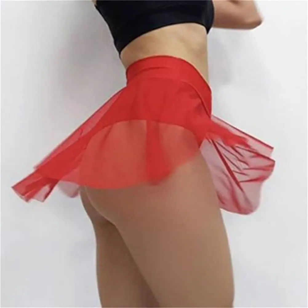 Women's Ruffle Dance Shorts Mesh Tulle Elastic Waist Asymmetrical Hem Rave Booty Bottoms Active Dancewear