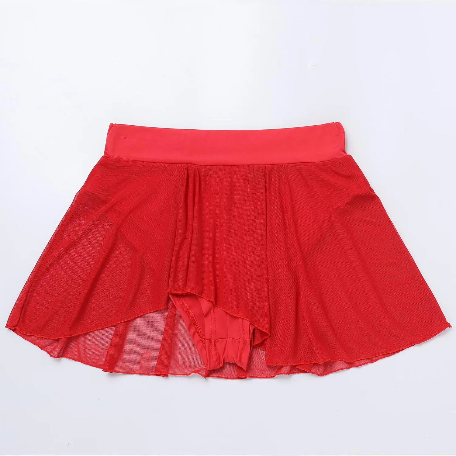 Women's Ruffle Dance Shorts Mesh Tulle Elastic Waist Asymmetrical Hem Rave Booty Bottoms Active Dancewear