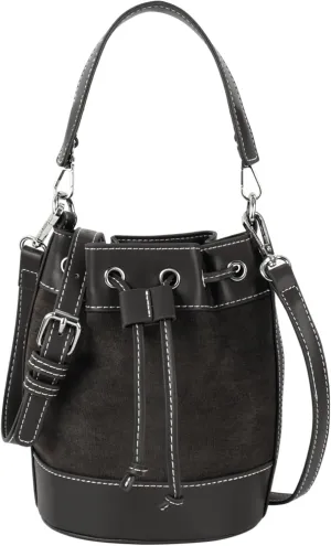 Women's Suede Bucket Shoulder Crossbody Drawstring Tassel Barrel Shape Hobo Purse