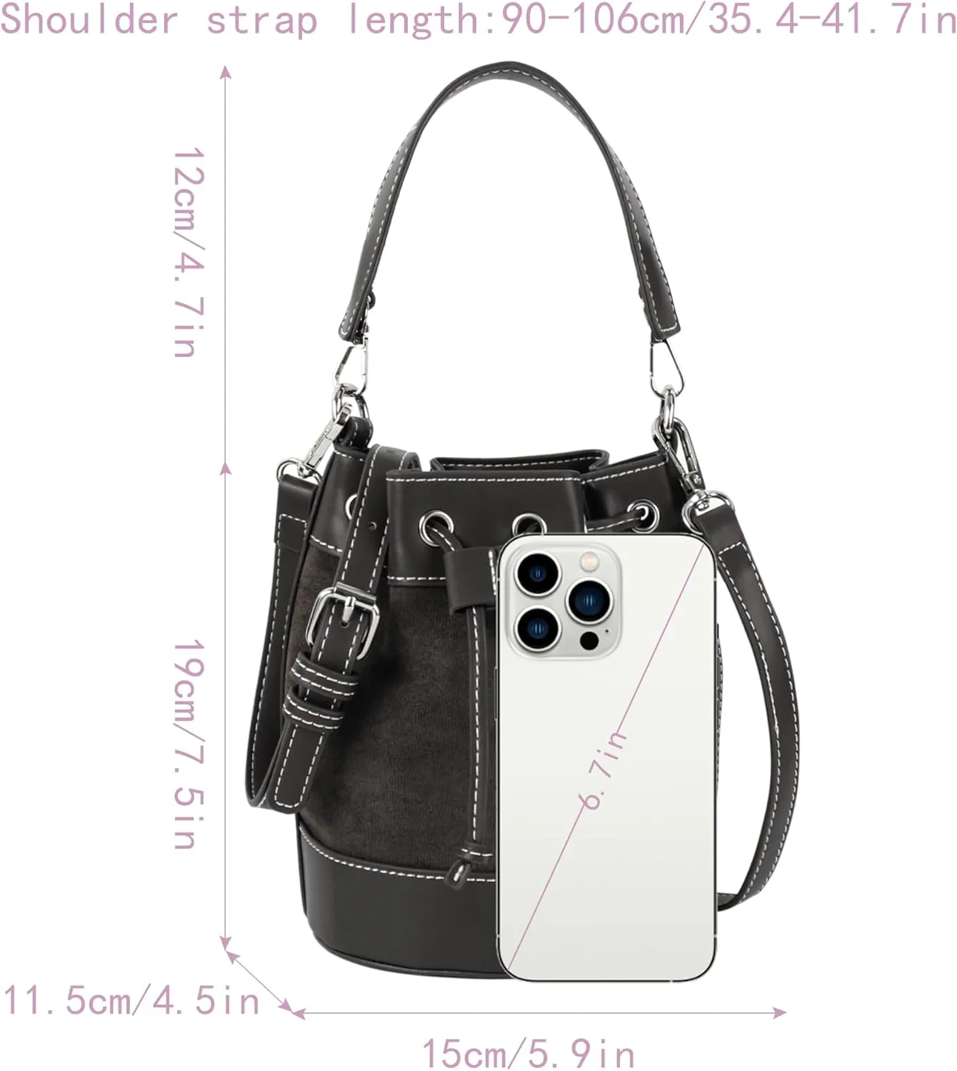 Women's Suede Bucket Shoulder Crossbody Drawstring Tassel Barrel Shape Hobo Purse