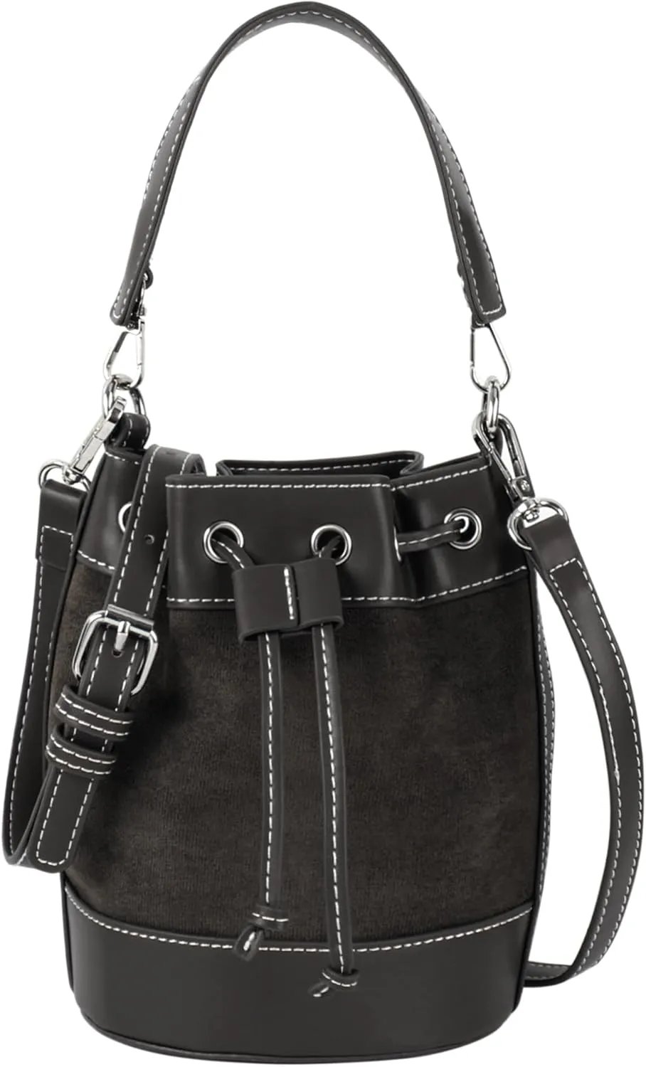 Women's Suede Bucket Shoulder Crossbody Drawstring Tassel Barrel Shape Hobo Purse