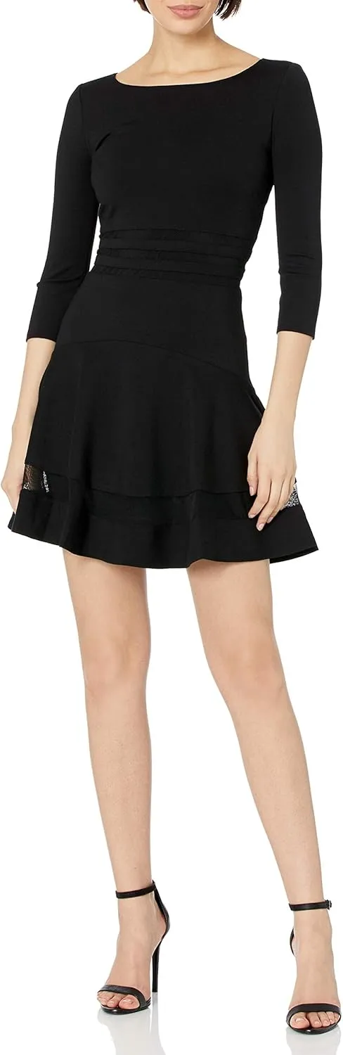 Women's Tess Ponte Lace Hem Fit and Flare Dress