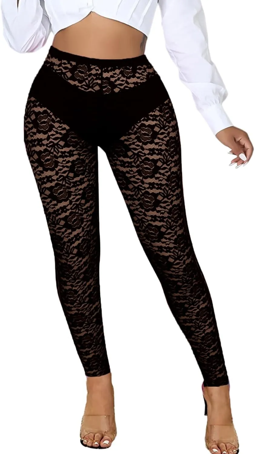 Women's Tie Dye Mesh Legging - High Waist Sheer Pantihose Long Pants Stretchy Tights Clubwear Closed Toe