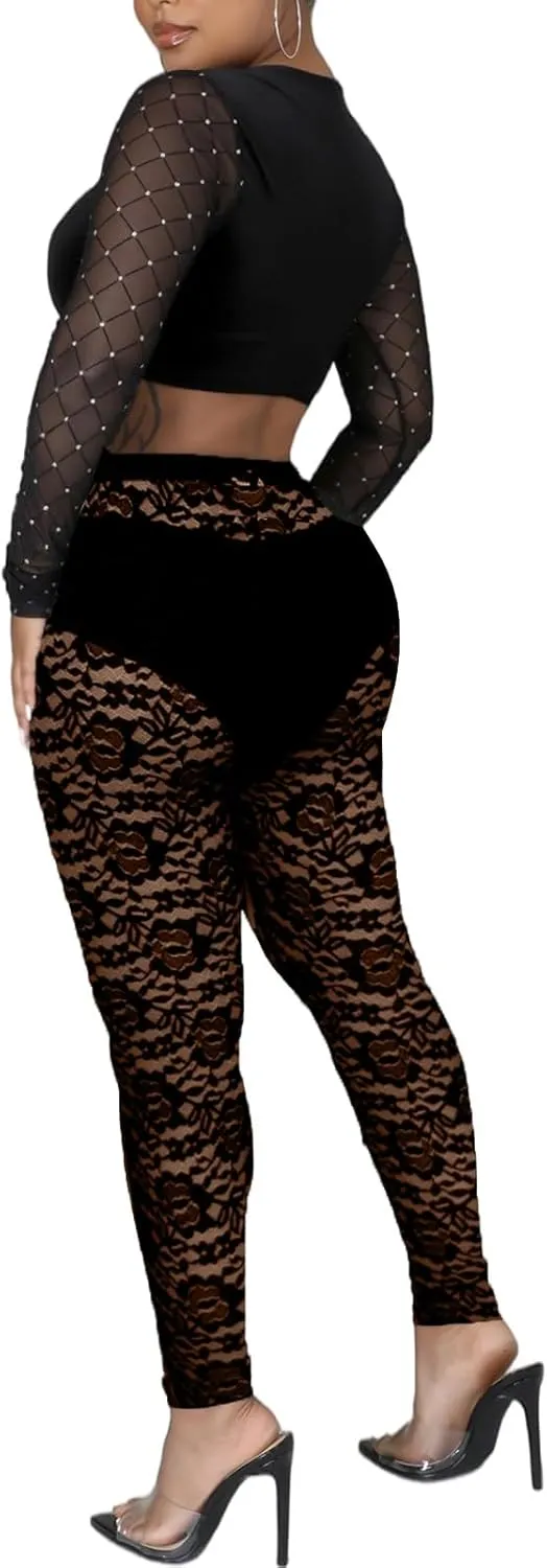 Women's Tie Dye Mesh Legging - High Waist Sheer Pantihose Long Pants Stretchy Tights Clubwear Closed Toe