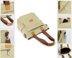 Women’s Tote Handbags Vintage Purses Top-handle Satchel Shoulder Bag for Ladies with Zipper Work Shopping Travel Bag Khaki