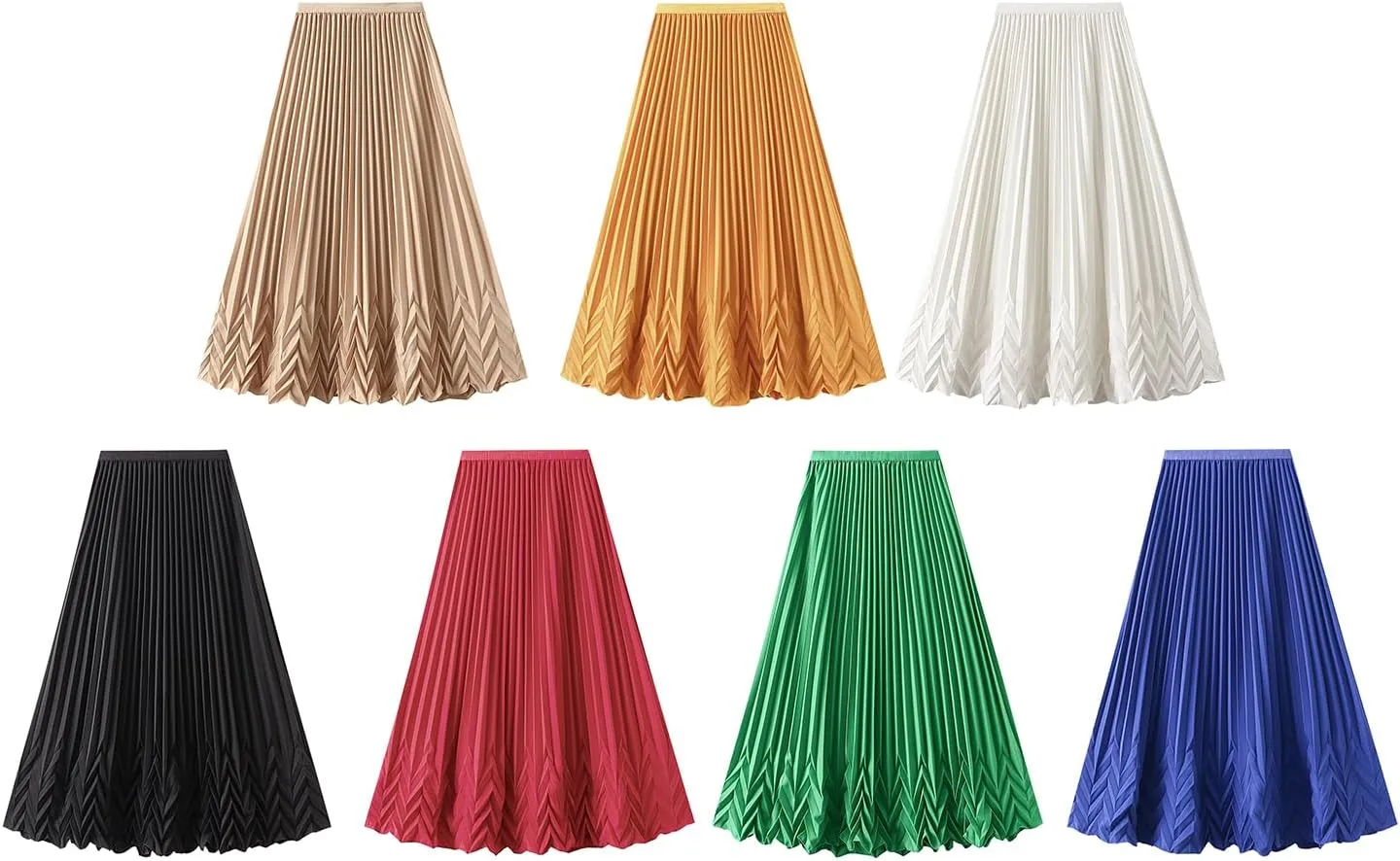 Women's Tulle Midi Skirt Elastic High Waist Layered Pleated Mesh Flowy A-Line Prom Party Long Tutu Skirts