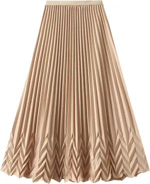 Women's Tulle Midi Skirt Elastic High Waist Layered Pleated Mesh Flowy A-Line Prom Party Long Tutu Skirts