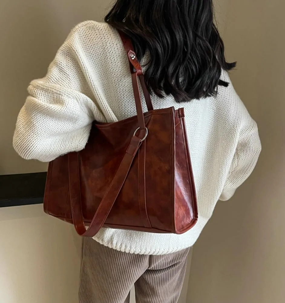 Womens Vintage Shoulder Bags Vegan Leather Crossbody Bag Large Tote Purse Handbag Top Handle Satchel Work