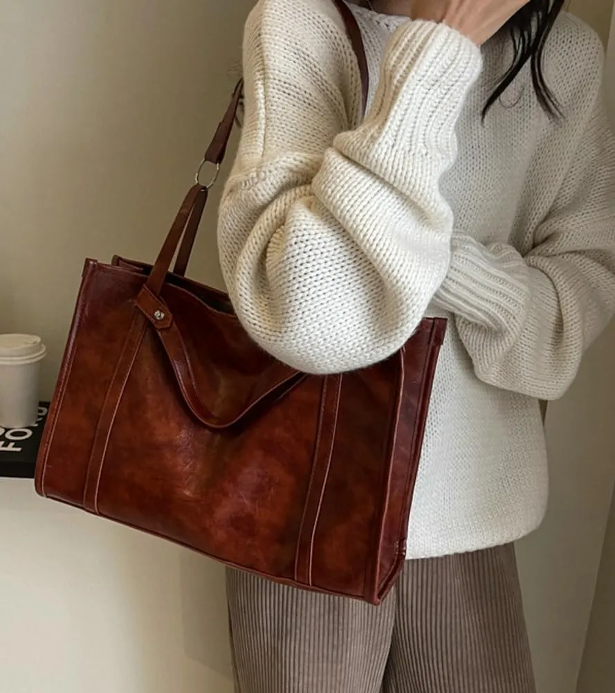 Womens Vintage Shoulder Bags Vegan Leather Crossbody Bag Large Tote Purse Handbag Top Handle Satchel Work