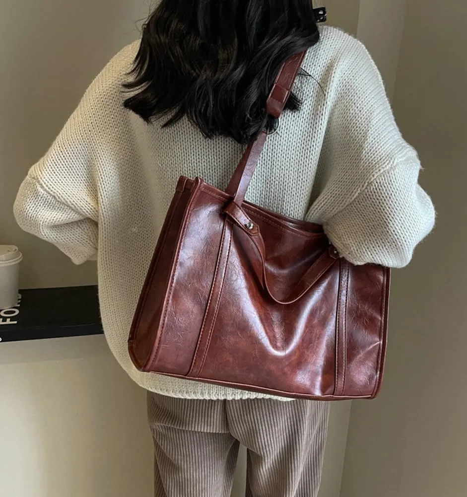 Womens Vintage Shoulder Bags Vegan Leather Crossbody Bag Large Tote Purse Handbag Top Handle Satchel Work