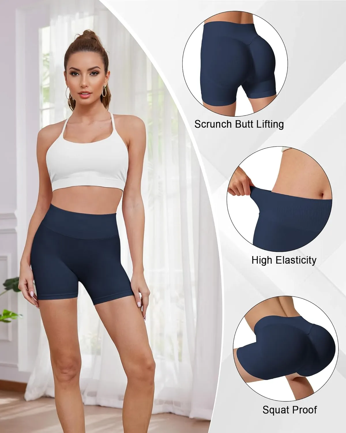 Womens Workout Gym Impact Shorts Seamless Hidden Scrunch Butt Lifting Yoga Shorts with High Waisted Tummy Control