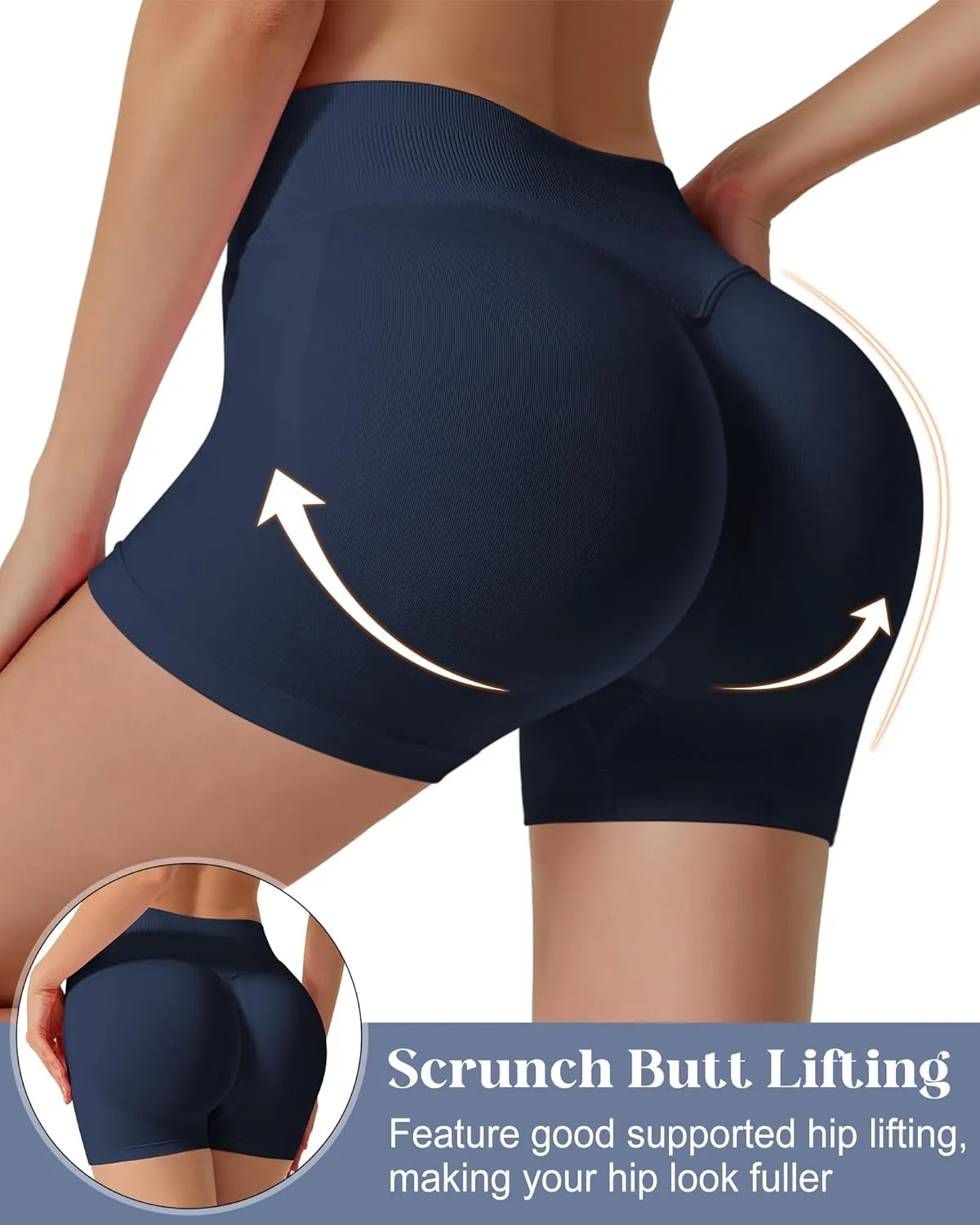 Womens Workout Gym Impact Shorts Seamless Hidden Scrunch Butt Lifting Yoga Shorts with High Waisted Tummy Control