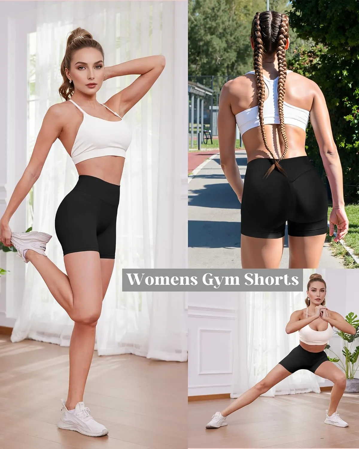 Womens Workout Gym Impact Shorts Seamless Hidden Scrunch Butt Lifting Yoga Shorts with High Waisted Tummy Control