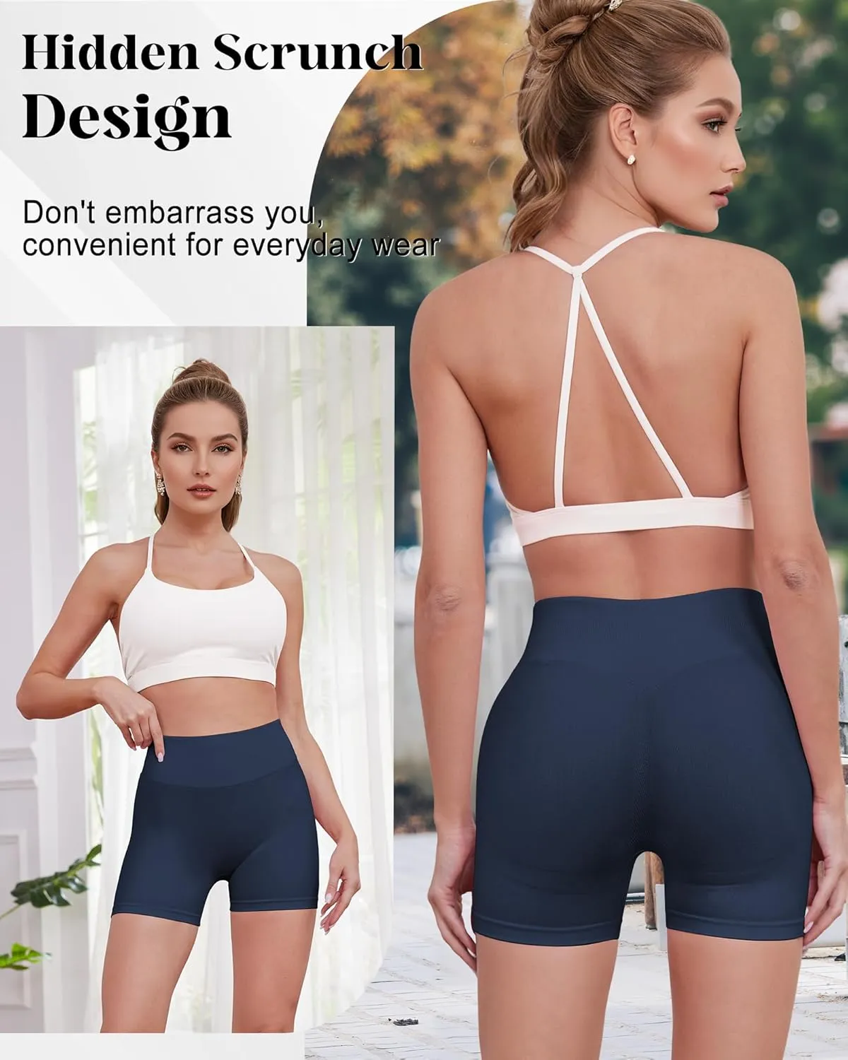 Womens Workout Gym Impact Shorts Seamless Hidden Scrunch Butt Lifting Yoga Shorts with High Waisted Tummy Control
