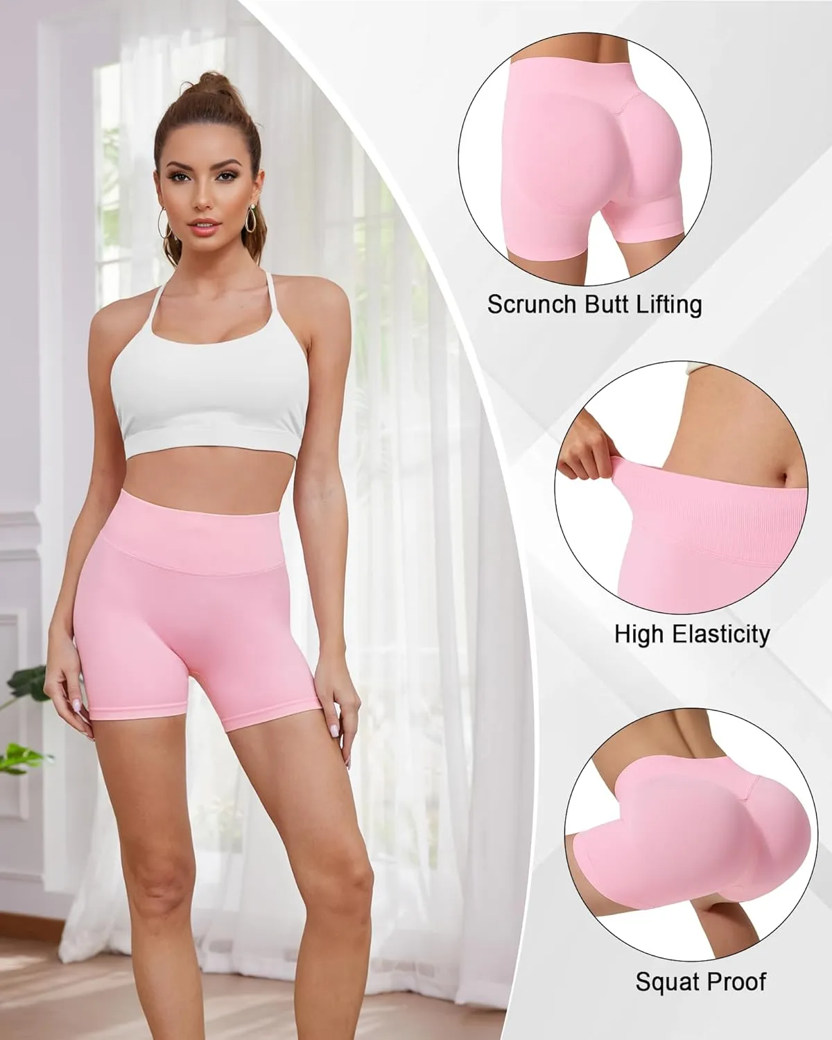 Womens Workout Gym Impact Shorts Seamless Hidden Scrunch Butt Lifting Yoga Shorts with High Waisted Tummy Control