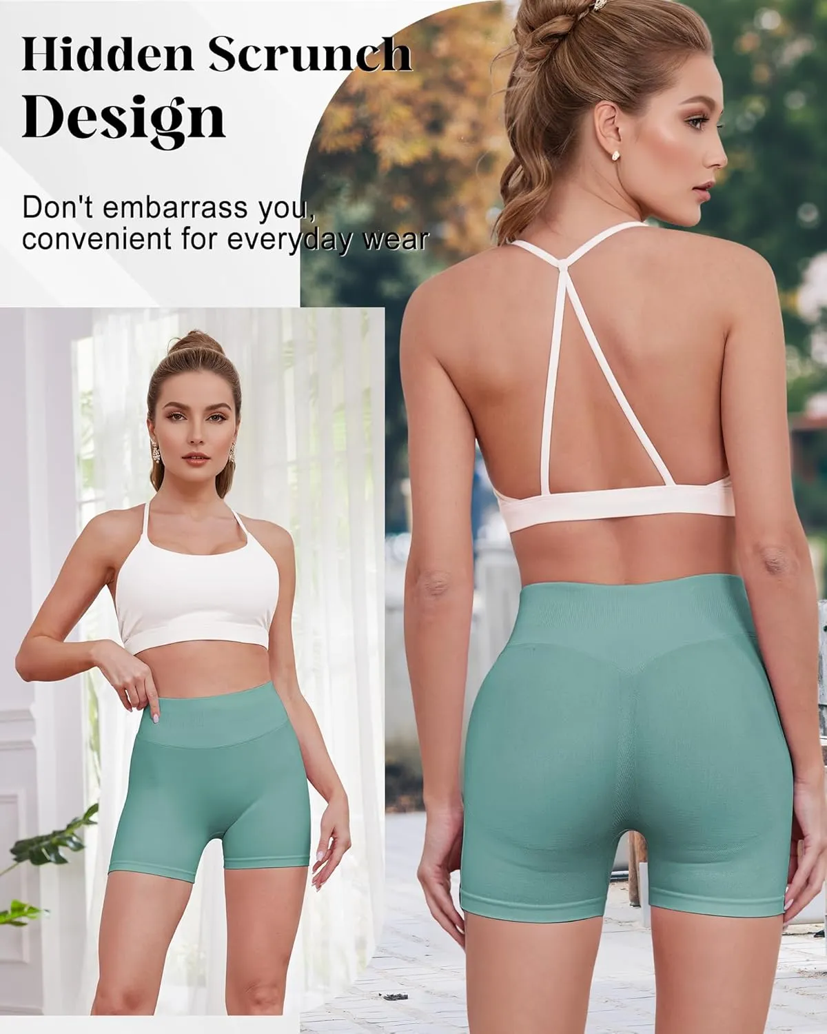 Womens Workout Gym Impact Shorts Seamless Hidden Scrunch Butt Lifting Yoga Shorts with High Waisted Tummy Control