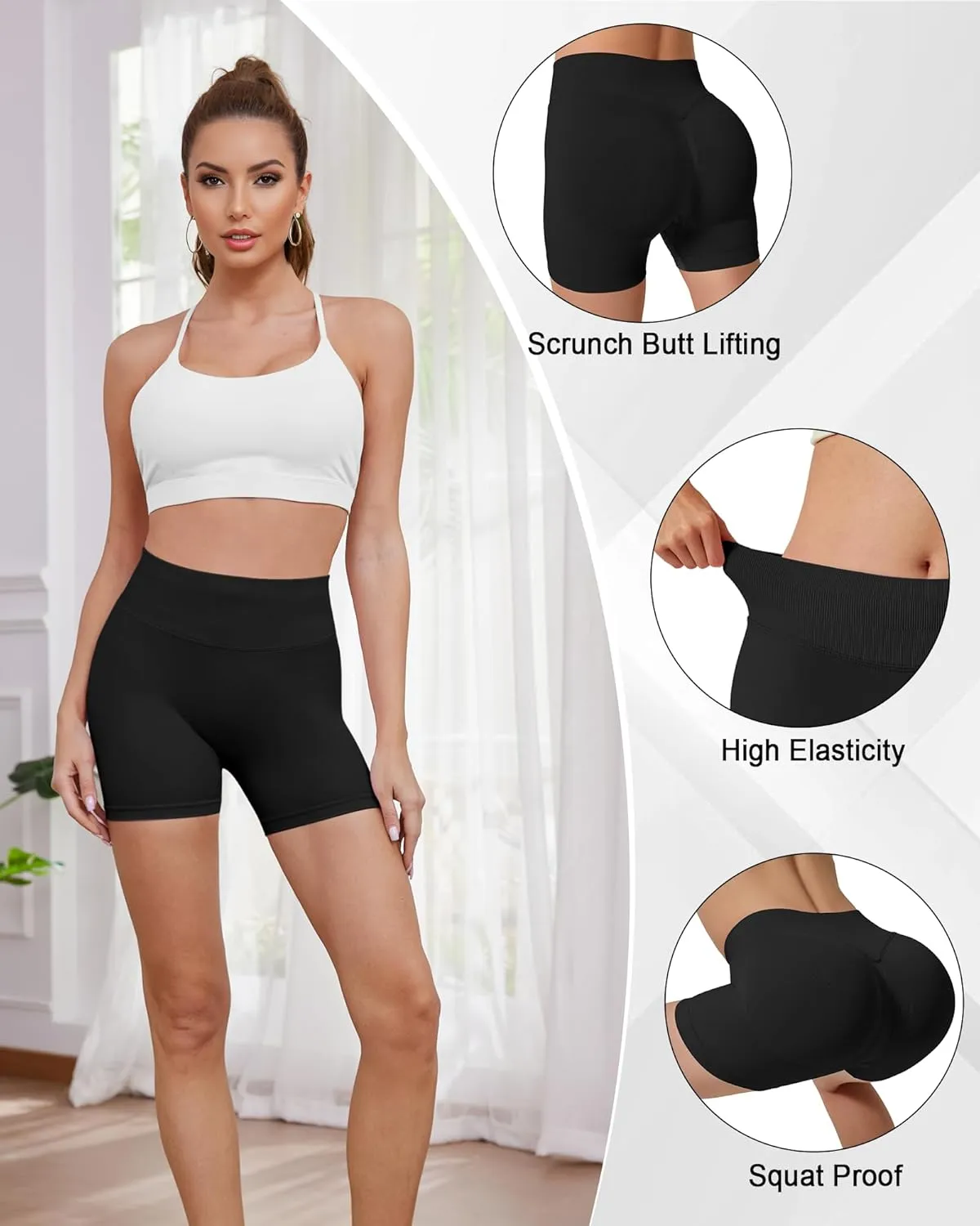 Womens Workout Gym Impact Shorts Seamless Hidden Scrunch Butt Lifting Yoga Shorts with High Waisted Tummy Control