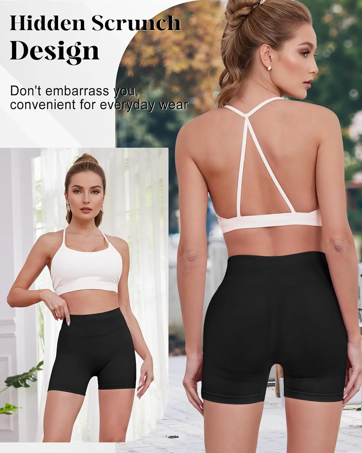 Womens Workout Gym Impact Shorts Seamless Hidden Scrunch Butt Lifting Yoga Shorts with High Waisted Tummy Control