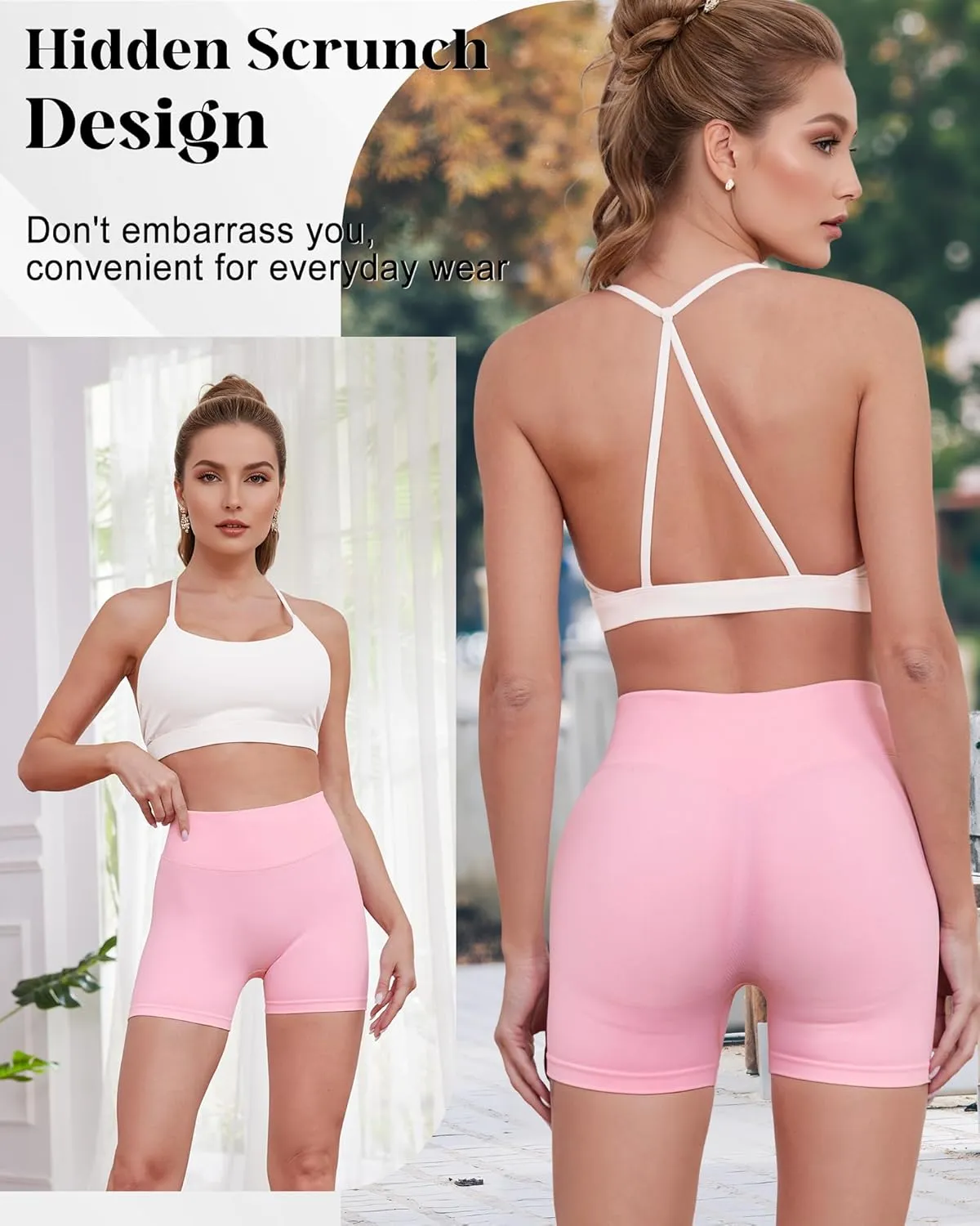 Womens Workout Gym Impact Shorts Seamless Hidden Scrunch Butt Lifting Yoga Shorts with High Waisted Tummy Control