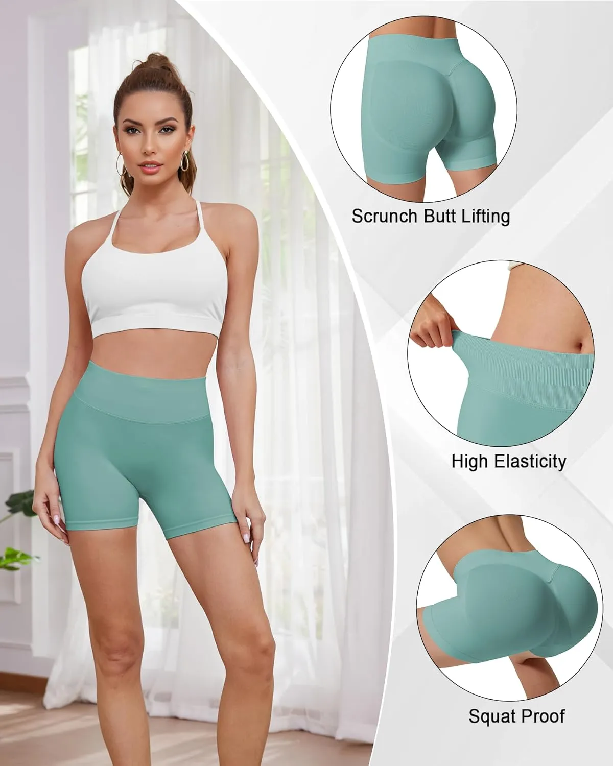 Womens Workout Gym Impact Shorts Seamless Hidden Scrunch Butt Lifting Yoga Shorts with High Waisted Tummy Control