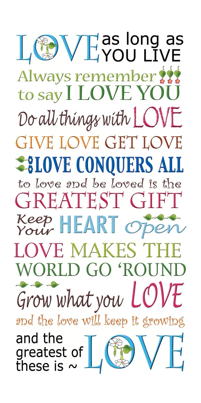Words of Love 6x12 inch Mini Fabric Art Panel