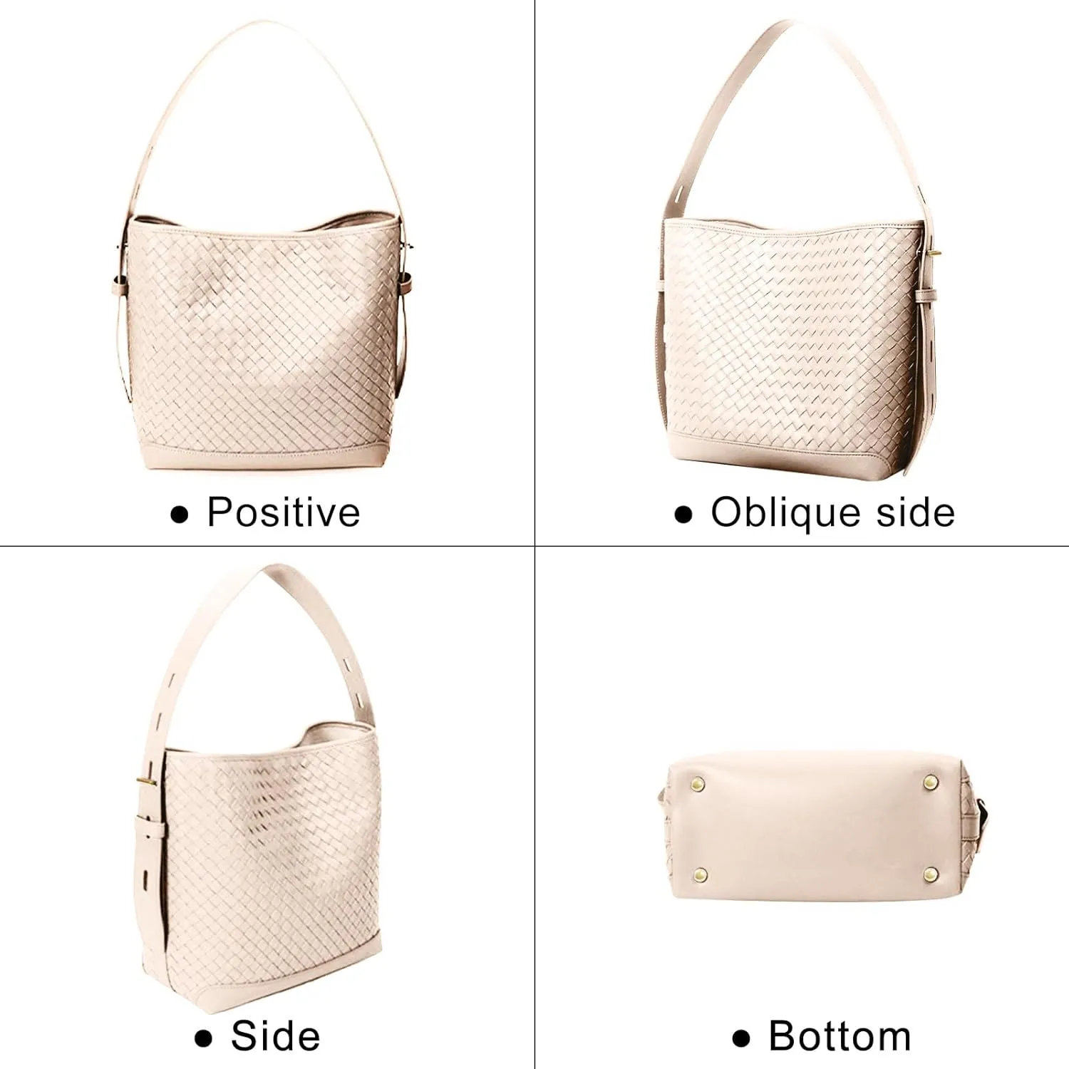 Woven Shoulder Bag For Women Vegan Leather Bucket Bag Large Capacity Tote Bag Trendy Hobo Handbag Purse
