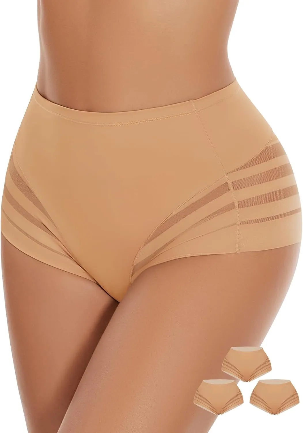 WOWENY Tummy Control Panties for Women Seamless Briefs Comfy Mesh Body Shaper Shapewear Sexy Underwear