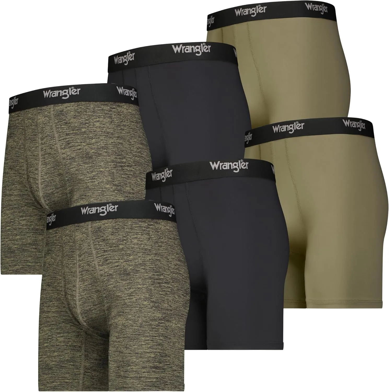 Wrangler Men’s Cooling Boxer Briefs, 6” Inseam, Moisture-Wicking, Stretch Fabric, Pack of 6, Quick Dry