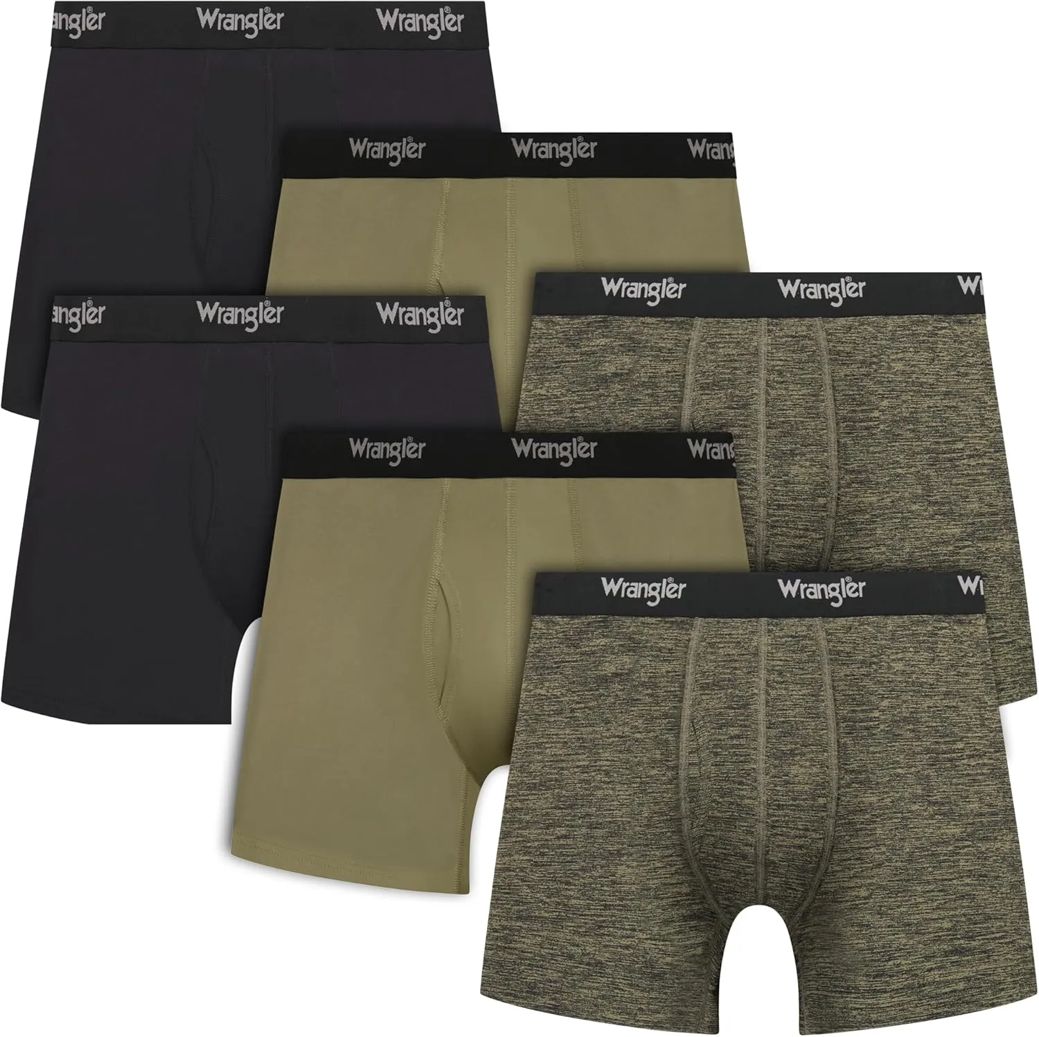 Wrangler Men’s Cooling Boxer Briefs, 6” Inseam, Moisture-Wicking, Stretch Fabric, Pack of 6, Quick Dry