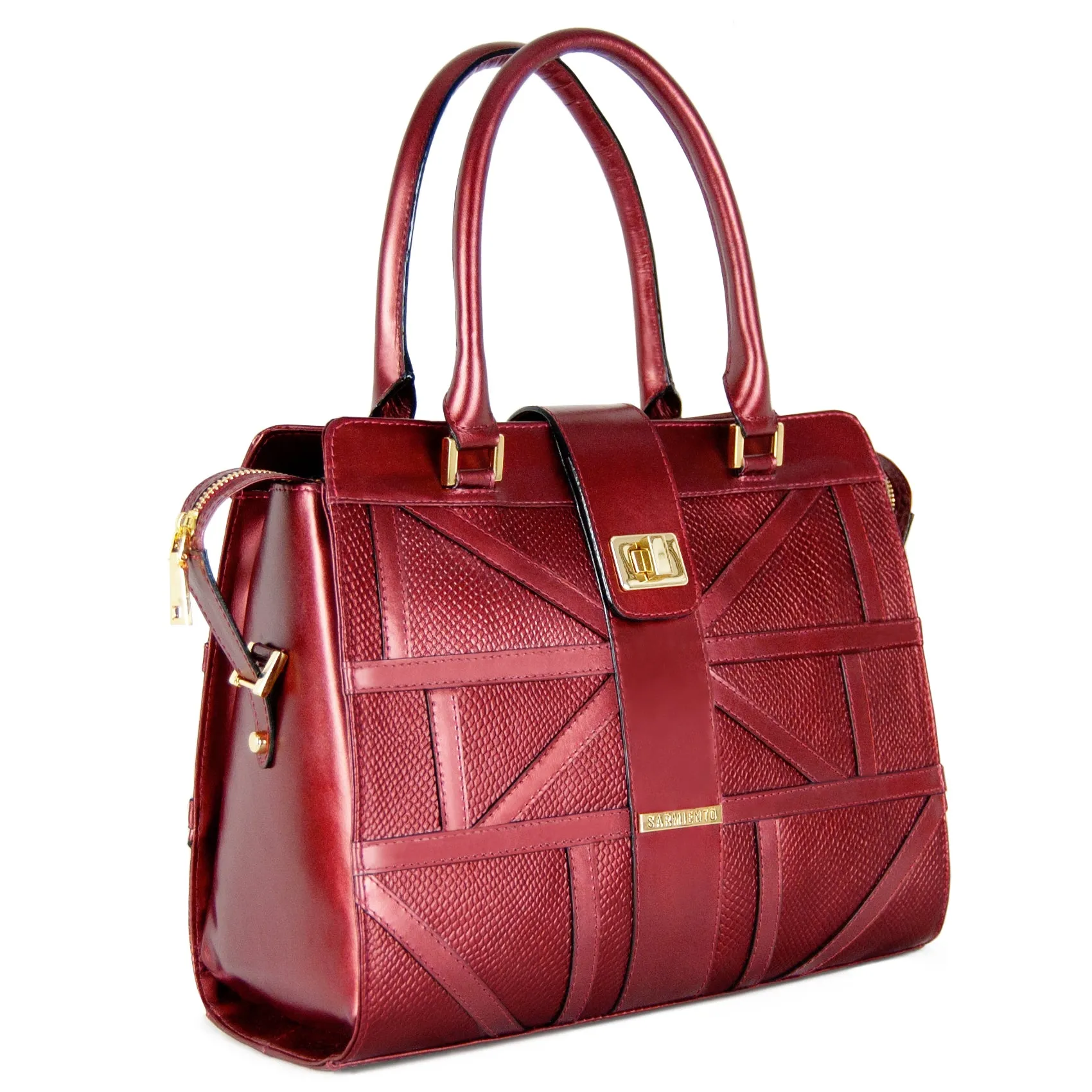 WS Rebekah Metallic Snake-Embossed Applique Leather Satchel