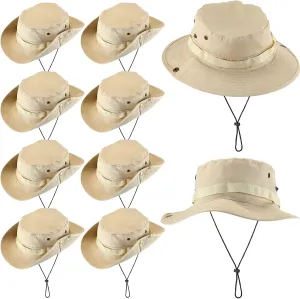 Xtinmee 10 Pieces Bucket Hat Bulk Wide Brim Boonie Hiking Fishing Safari Hat with Chin Strap for Women Men Adult Summer