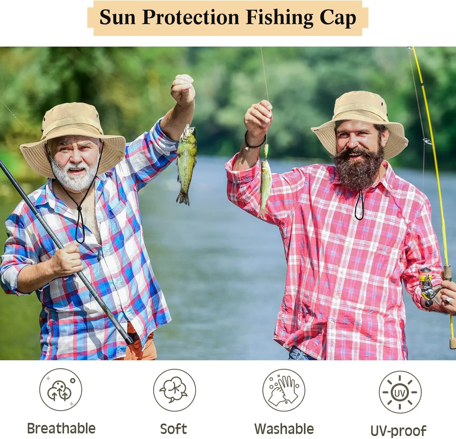 Xtinmee 10 Pieces Bucket Hat Bulk Wide Brim Boonie Hiking Fishing Safari Hat with Chin Strap for Women Men Adult Summer