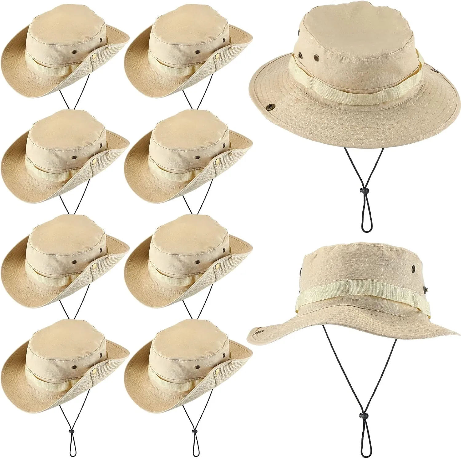 Xtinmee 10 Pieces Bucket Hat Bulk Wide Brim Boonie Hiking Fishing Safari Hat with Chin Strap for Women Men Adult Summer