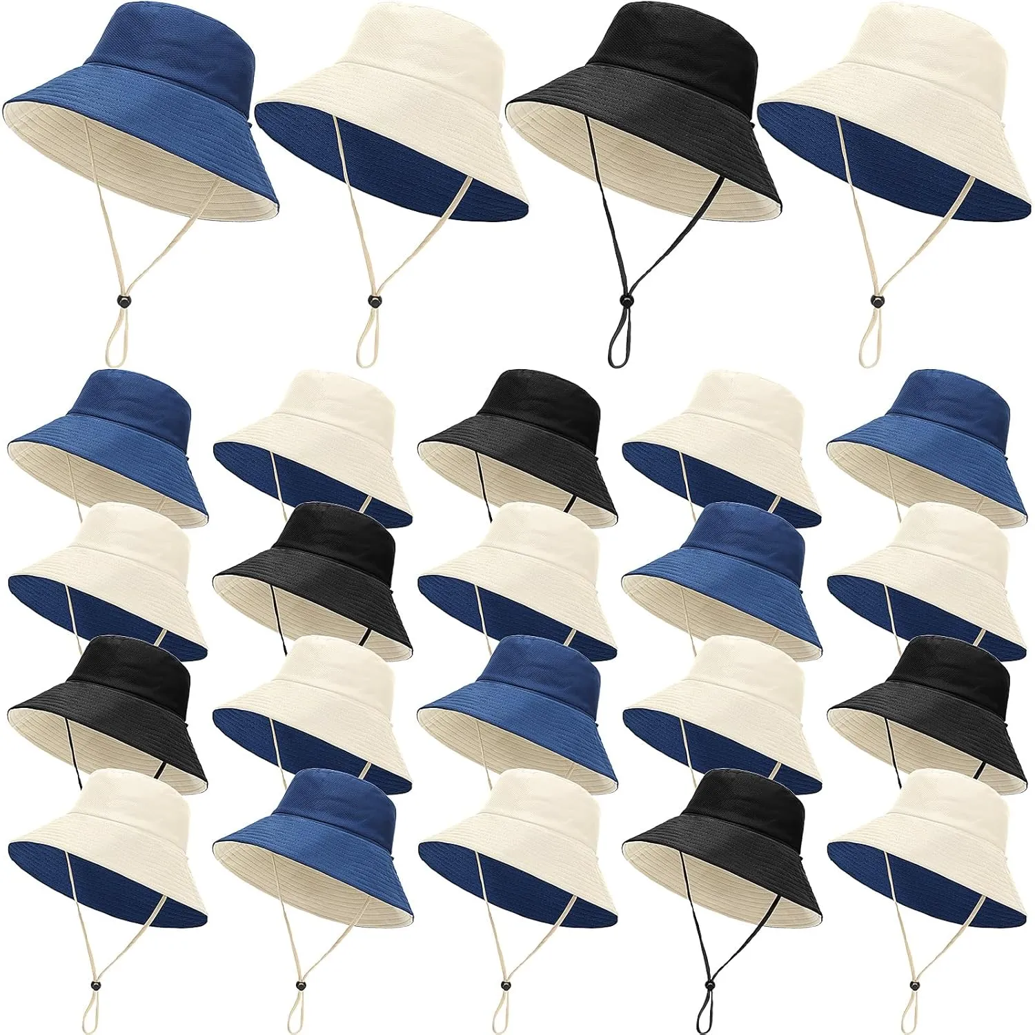 Xuhal 24 Pcs Wide Brim Bucket Hats for Women Bulk UPF 50  UV Sun Hats Beach Summer Solid Color for Holiday