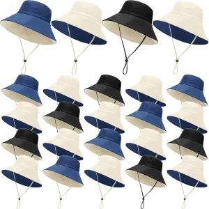 Xuhal 24 Pcs Wide Brim Bucket Hats for Women Bulk UPF 50  UV Sun Hats Beach Summer Solid Color for Holiday