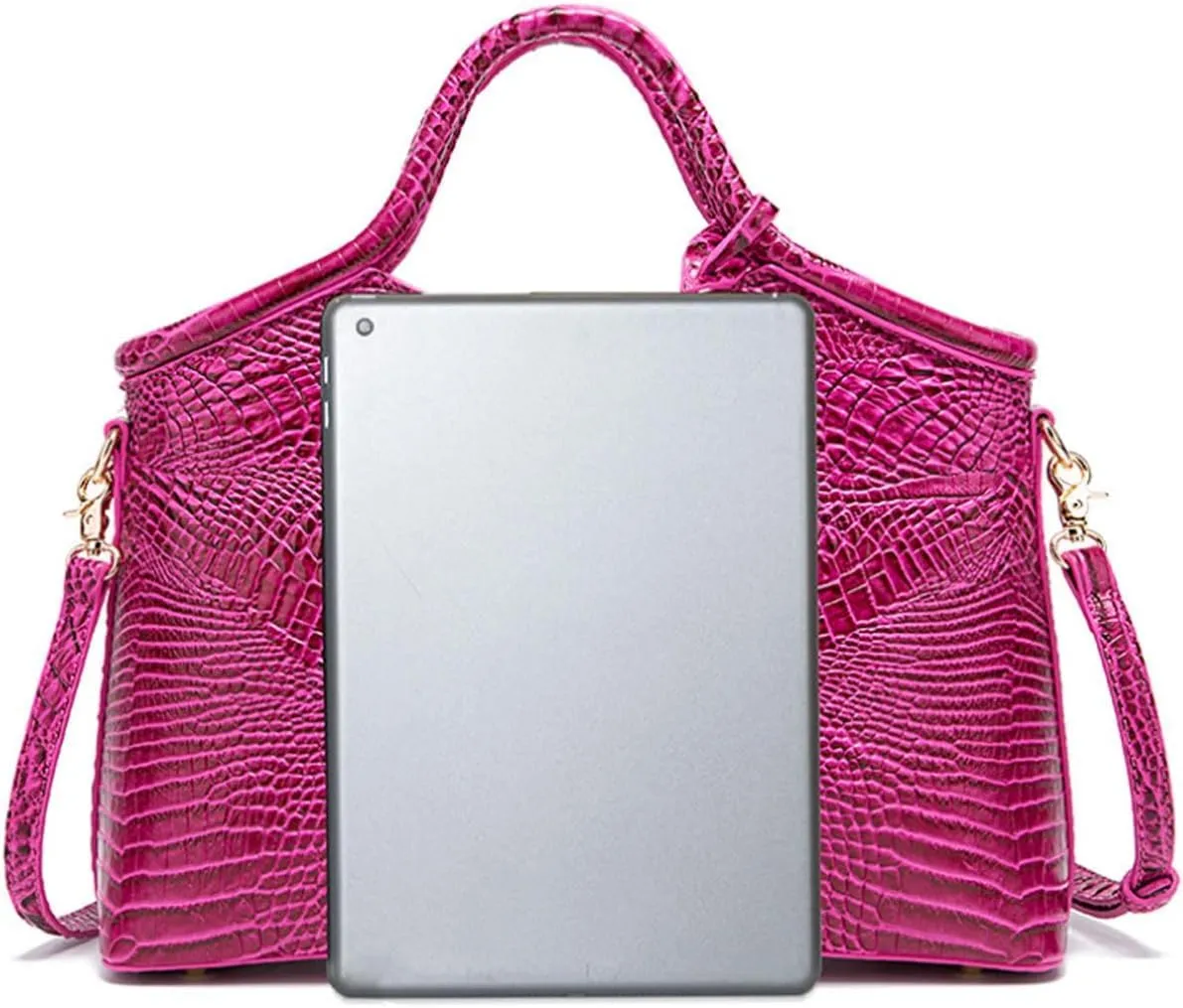 XXGJOALD-Satchel Bag Women’s Vegan Leather Purse Crocodile-Embossed Pattern with Top Handle Large Shoulder Bag Handbag
