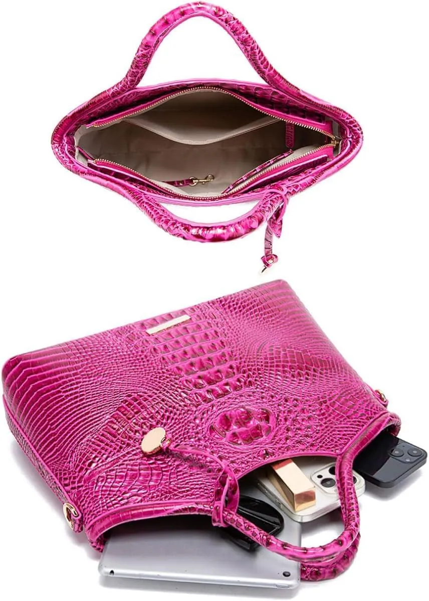 XXGJOALD-Satchel Bag Women’s Vegan Leather Purse Crocodile-Embossed Pattern with Top Handle Large Shoulder Bag Handbag
