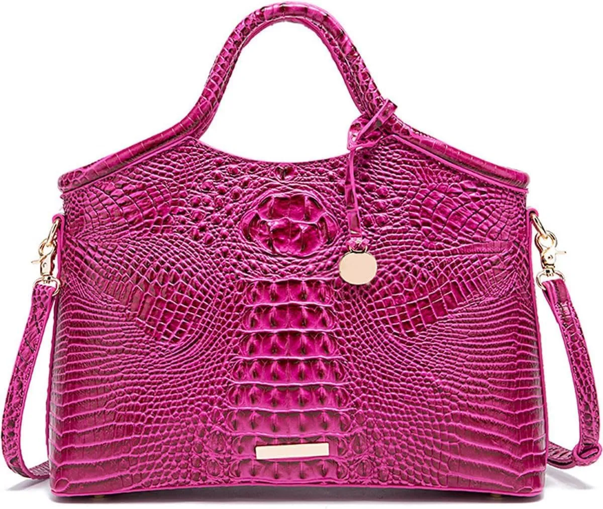 XXGJOALD-Satchel Bag Women’s Vegan Leather Purse Crocodile-Embossed Pattern with Top Handle Large Shoulder Bag Handbag