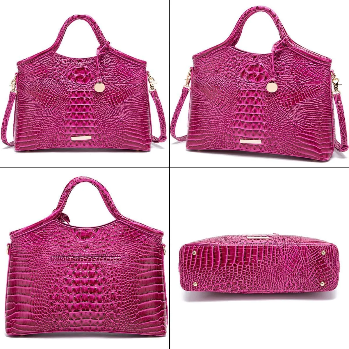 XXGJOALD-Satchel Bag Women’s Vegan Leather Purse Crocodile-Embossed Pattern with Top Handle Large Shoulder Bag Handbag