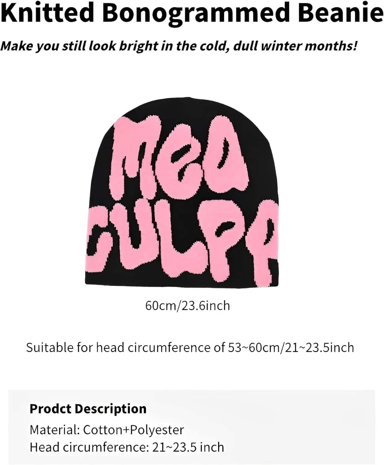 Y2k Beanie Monogrammed Graphic Winter Knit Hat Ideal Gift for Hip-hop Rapper