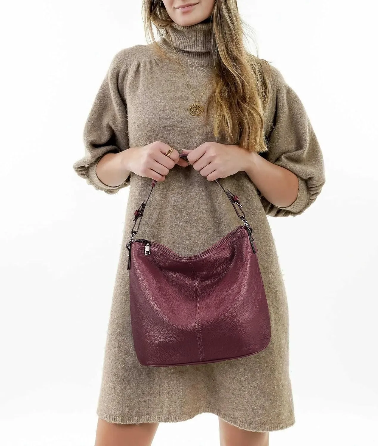 YALUXE Women's Genuine Leather Hobo Handbags Bucket Purses Shoulder Bags Cross-bodys Bags