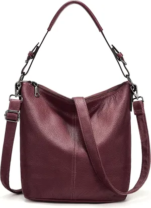YALUXE Women's Genuine Leather Hobo Handbags Bucket Purses Shoulder Bags Cross-bodys Bags