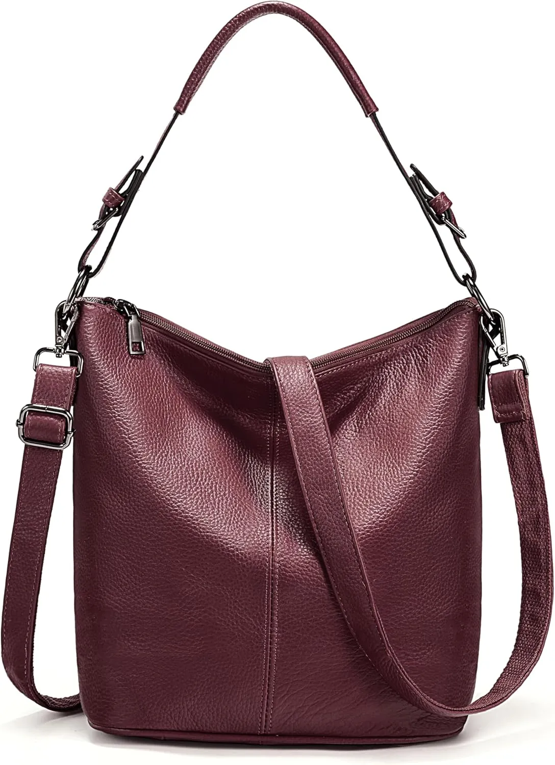 YALUXE Women's Genuine Leather Hobo Handbags Bucket Purses Shoulder Bags Cross-bodys Bags