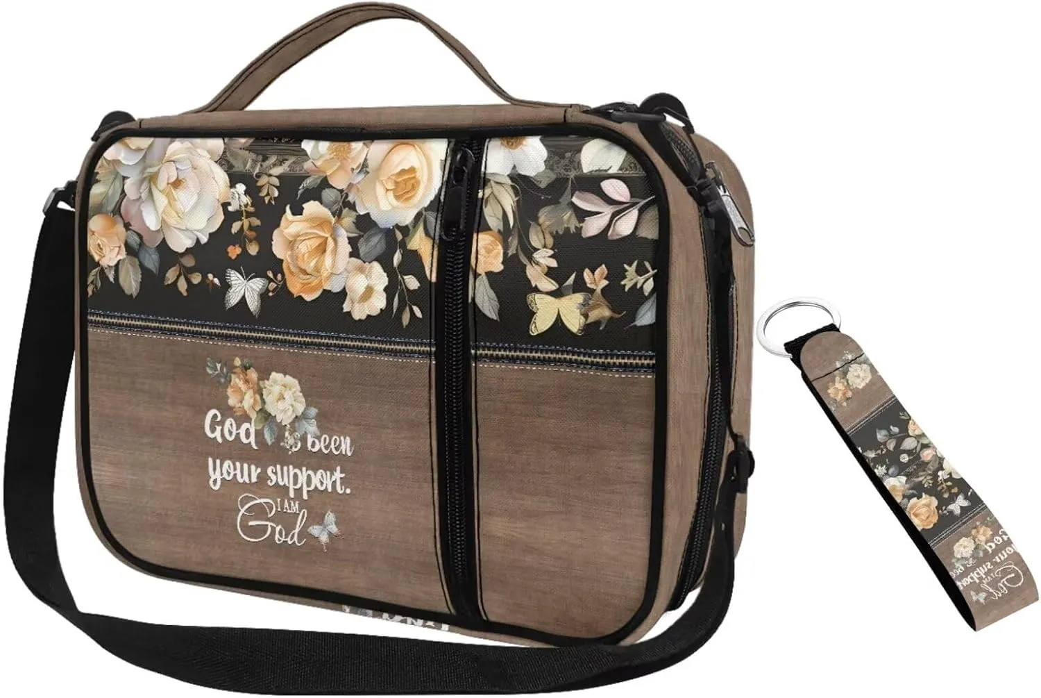 Yellow Rose Print Bible Covers for Women Girls Large Size Bible Case Bible Carrying Bag with Pen Slots for Bible Study Teenager Lightweight Crossbody Church Bag for Worship Daily Use