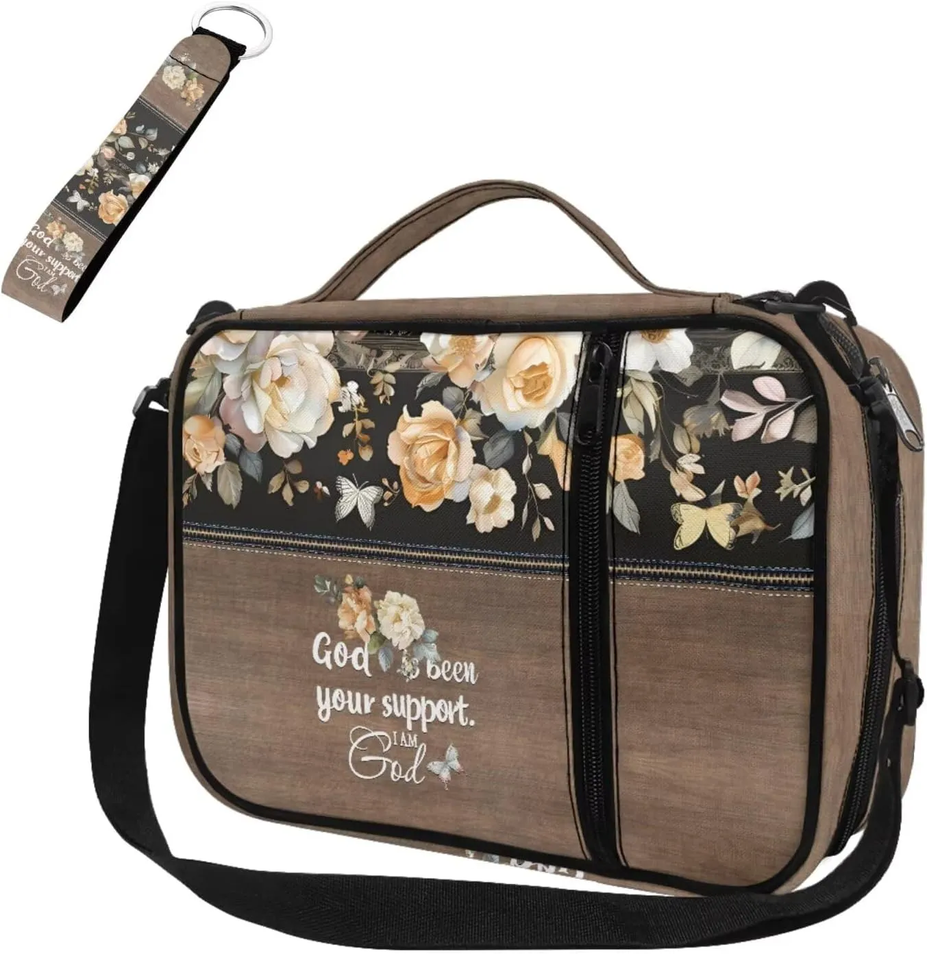 Yellow Rose Print Bible Covers for Women Girls Large Size Bible Case Bible Carrying Bag with Pen Slots for Bible Study Teenager Lightweight Crossbody Church Bag for Worship Daily Use