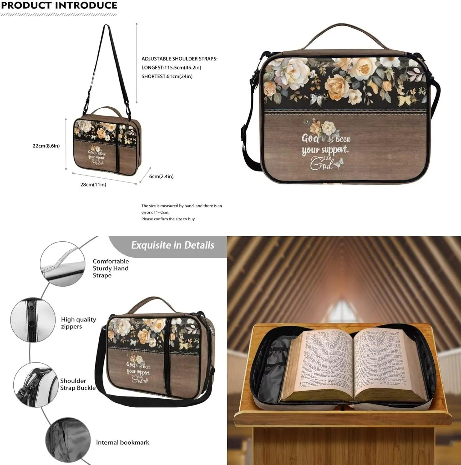 Yellow Rose Print Bible Covers for Women Girls Large Size Bible Case Bible Carrying Bag with Pen Slots for Bible Study Teenager Lightweight Crossbody Church Bag for Worship Daily Use