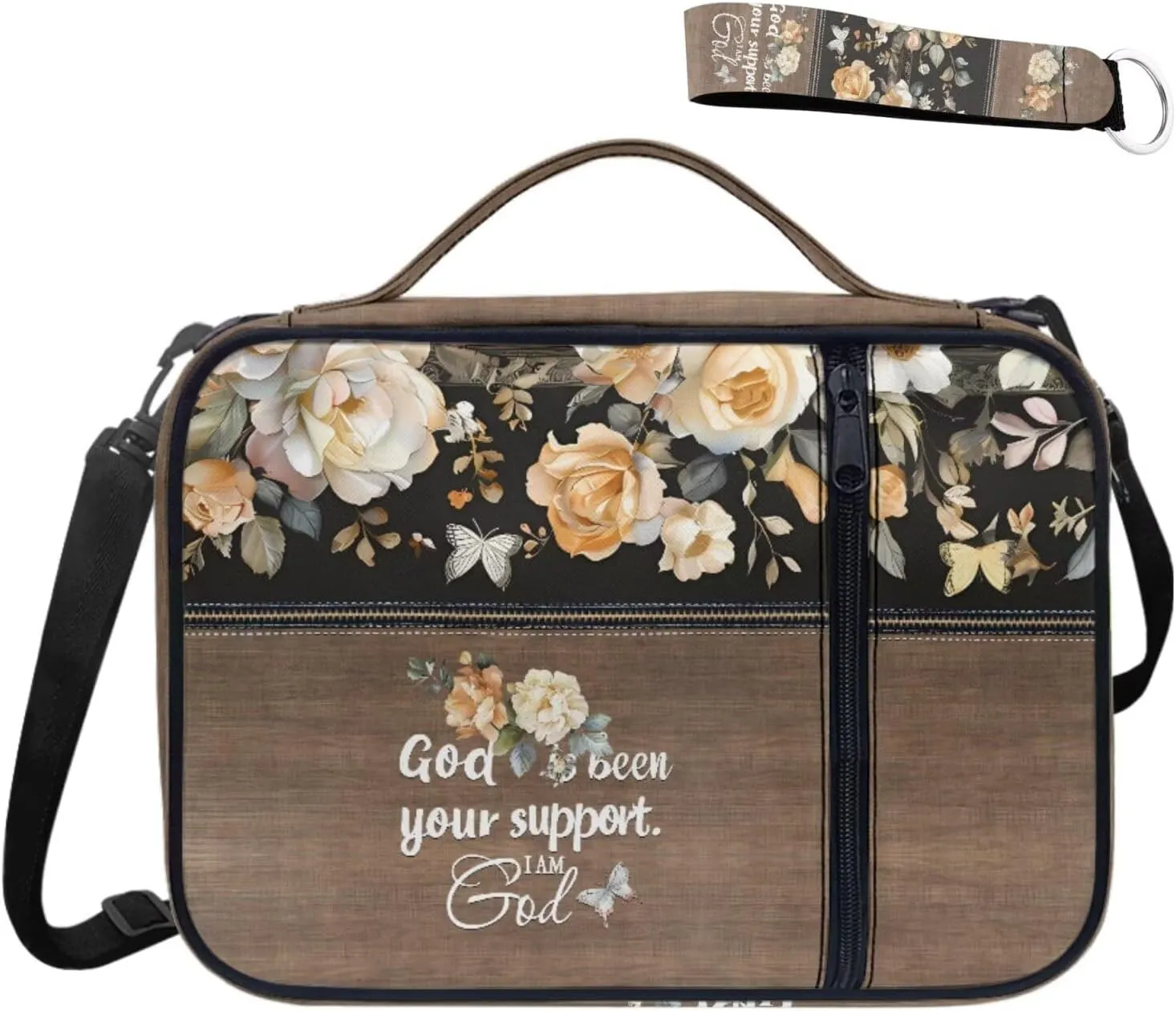 Yellow Rose Print Bible Covers for Women Girls Large Size Bible Case Bible Carrying Bag with Pen Slots for Bible Study Teenager Lightweight Crossbody Church Bag for Worship Daily Use