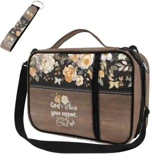 Yellow Rose Print Bible Covers for Women Girls Large Size Bible Case Bible Carrying Bag with Pen Slots for Bible Study Teenager Lightweight Crossbody Church Bag for Worship Daily Use